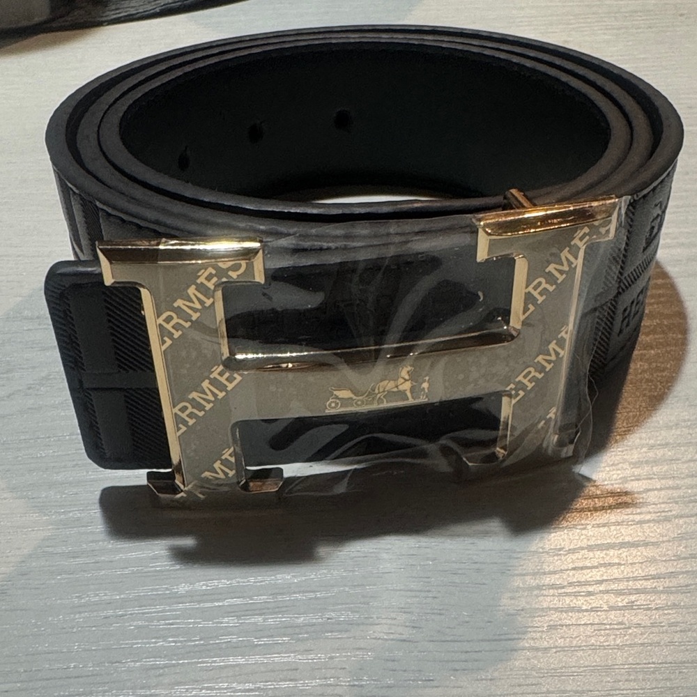 Hermes Black Leather Belt with Gold H Buckle